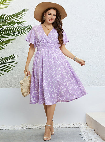 Summer V-neck Purple Plus Size Dress