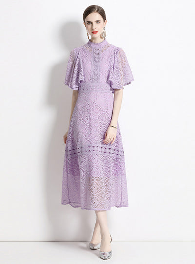 Flying Sleeves Slim Lace Dress