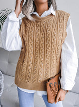 Round Neck Hollow Leisure Knitted Vest Sweater