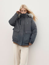 Short Loose Padded Hooded Large Pockets Coat