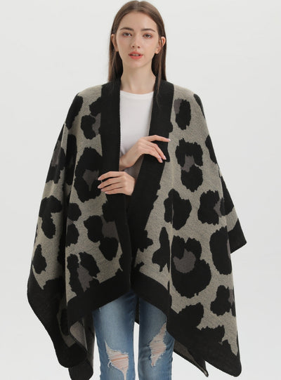 Leopard Print Shawl Split Cloak Scarf