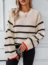 Long-sleeved Striped Pullover Contrast Color Sweater