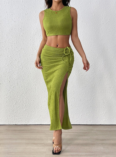 Pleated Split Sleeveless Vest Two-piece Suit