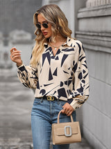 Long Sleeve V-neck Printed Shirt