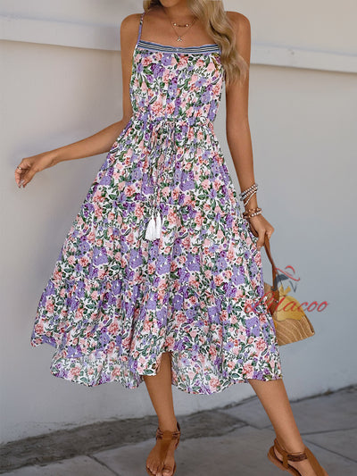 Summer Sling Pleated Printed Dress