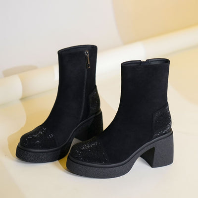 Women Diamond Thick Heel Booties