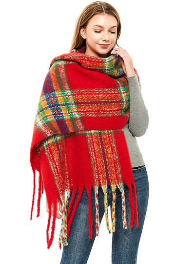 Warm Thick Fringed Plaid Scarf