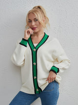 Contrast Cardigan Loose Knit Sweater