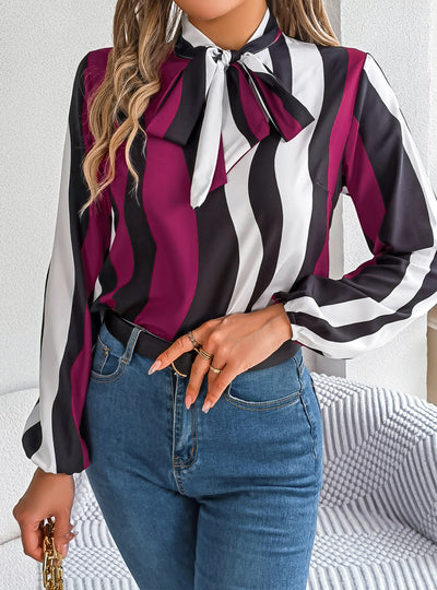 Women Contrast Striped Chiffon Shirt