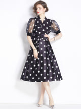 Retro Palace Polka Dot Short Sleeve Long Dress