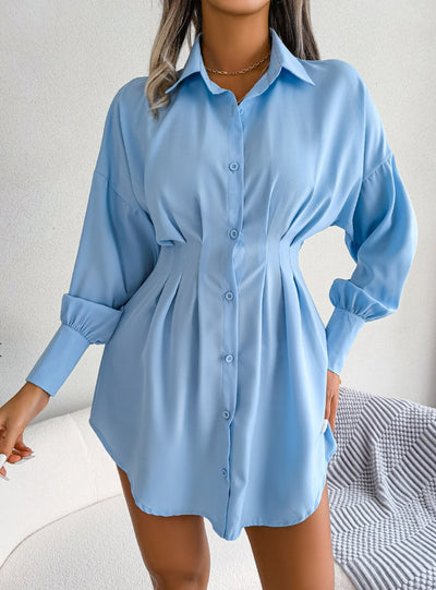 Lantern Sleeve Silm Waist Shirt Dress