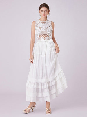 Summer Round Sleeveless Lace Stitching Dress