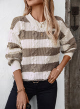 Retro Loose Round Neck Twisted Striped Sweater