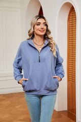 Solid Color Zipper Long Sleeve Top