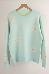 Contrasting Color Flower Print Sweater