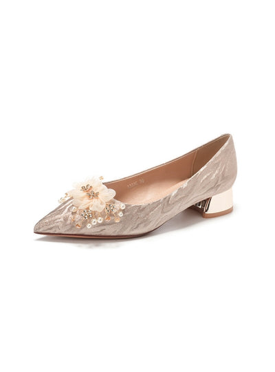 Short-heeled Pointed Shiny Wedding Shoes