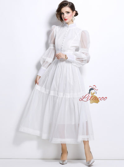 Princess Puff Sleeves Organza Slim Dress