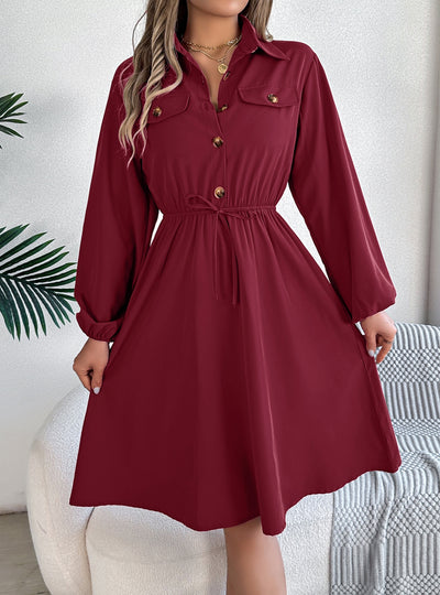 Casual Button Long Sleeve Shirt Dress