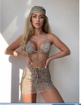 Women's Printed Mesh Three-piece Swimsuit