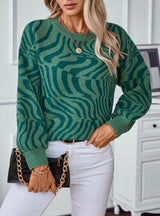 Women Zebra Striped Turtleneck Sweater