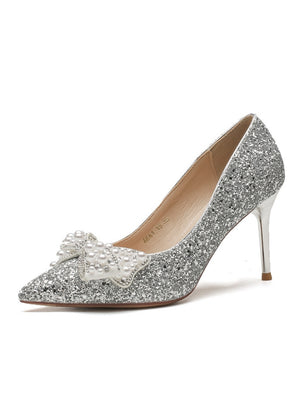 Crystal Pearls Bow High Heels