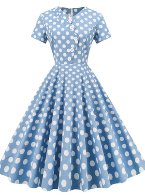 Retro Asymmetric Polka-dot Medium-long Dress