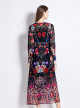 V-neck Printed Long Sleeve Dress