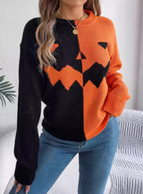 Halloween Pumpkin Contrast Long Sleeve Sweater