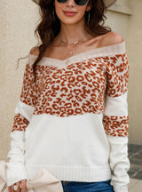 Women V-neck Leopard Sweater