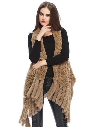 Hand-woven Fringed Vest Fur Shawl