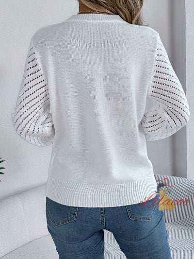 Casual Round Neck Hollow Pullover Sweater