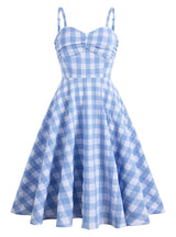 Retro Blue and White Suspender Slim Dress