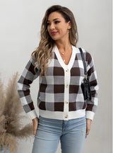 Retro Contrast Check Sweater Coat