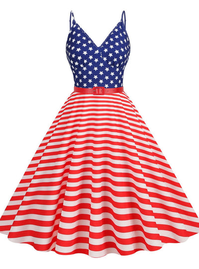 Flag Striped Print Retro Dress