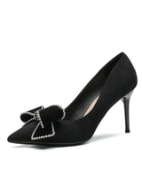 Diamond Bow Suede Pointed Stiletto Shoes