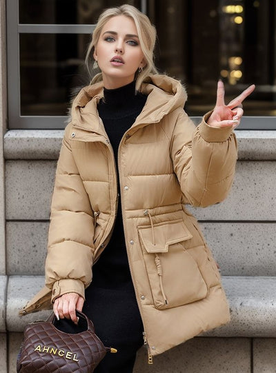 Long Hooded Silm Waist Cotton-padded Down Jacket