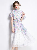 Small Flying Sleeves Ruffled Floral Dress