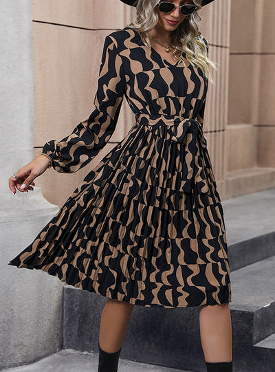 Printed Long-sleeved Mid-length Dress