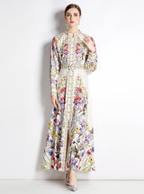 Printed Long-sleeved High-waist Slim Dress