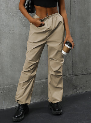 High Waist Solid Color Straight Casual Pants