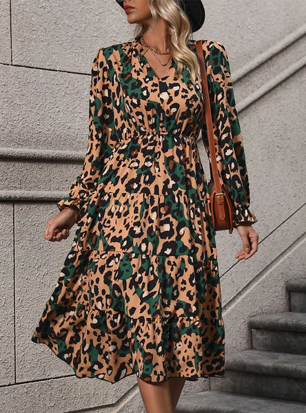 Long-sleeved Leopard Print Dress