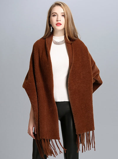 Fringed Knitted Shawl Cloak