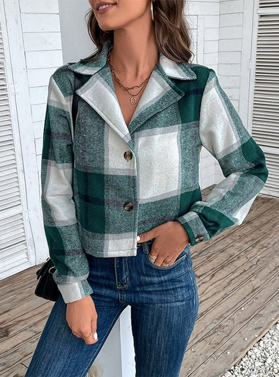 Short Plaid Retro Lapel Coat