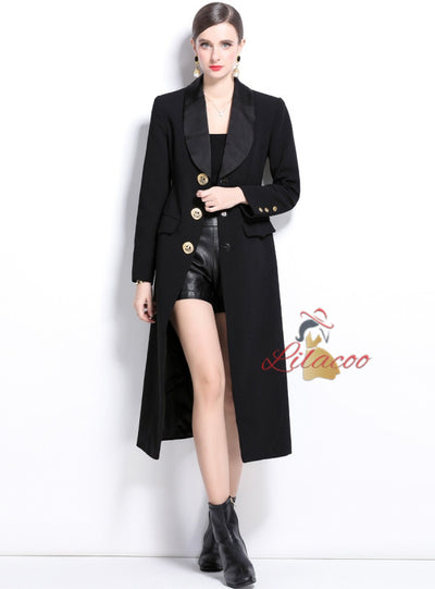 Suit Collar Double-breasted Button Long Coat Dress