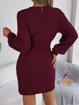 Solid Color Twist Hip-wrapped Sweater Dress