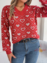 Contrasting Color Love Heart Lantern Sleeve Sweater