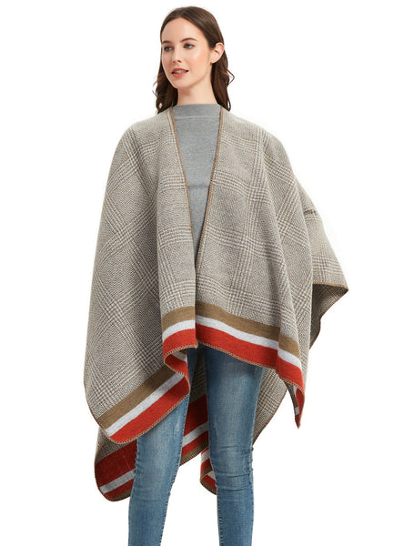 Plaid Split Shawl Ladies' Cloak