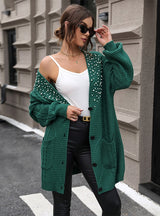 Long Beaded Sweater Cardigan Coat