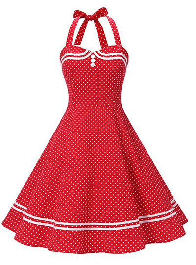 Retro Backless Polka-dot Halter Dress