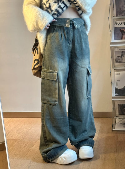 Women Retro Wide-leg Jeans Pant